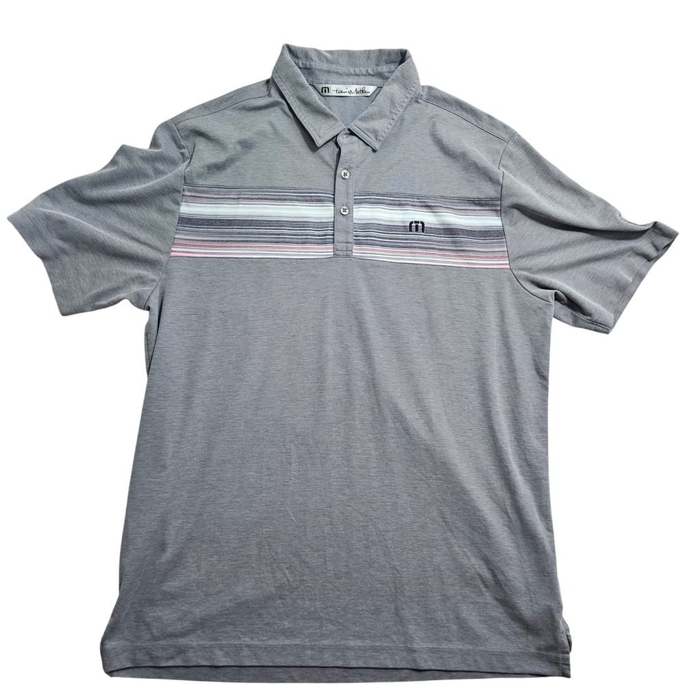 TravisMathew Mens Grey Striped Pima University of Wiscosnin Golf Polo Shirt L
